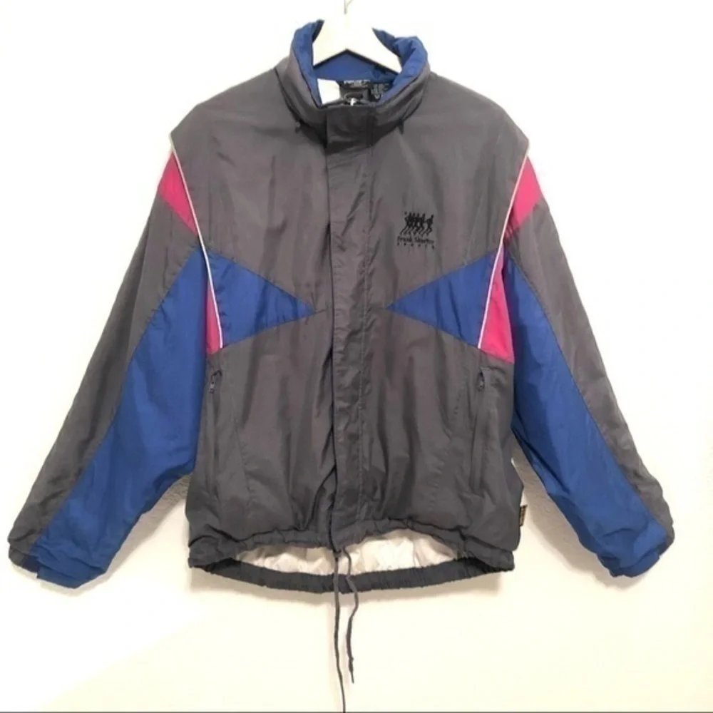 VINTAGE FRANK SHORTER GRAY PINK BLUE WINDBREAKER JACKET LARGE